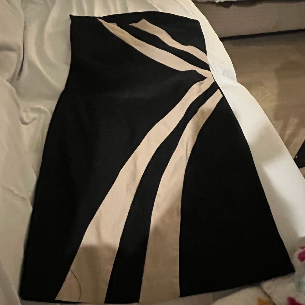a'gaci Black and Cream Asymmetrical Skirt
